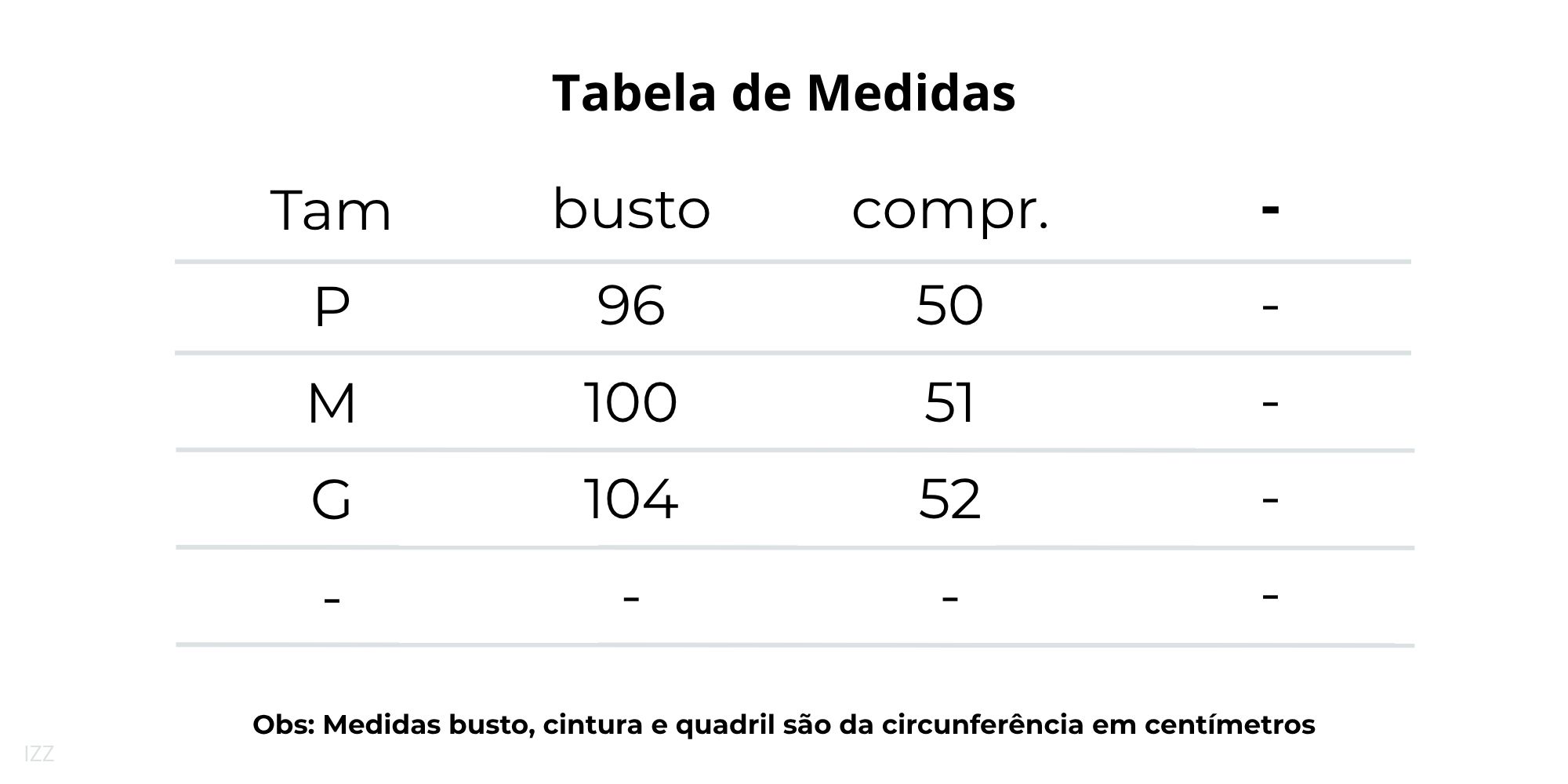 tabela de medidas
